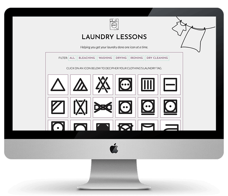 Screenshot of Laundry Lessons homepage.